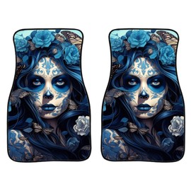 Howilath 2 Piece Art Calavera Girl Car Floor Carpet Mats Universal Fit Heavy Duty Dead Day Front Foot Pads Fit SUV Sedan Truck