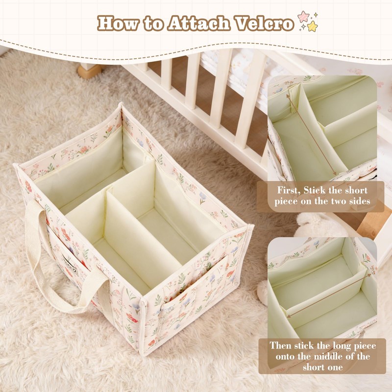 SEISSO Diaper Caddy Organizer with Handle, Portable Baby Gift Basket,