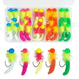 Crappie Jigs Marabou Feather Hair Jigs Heads with Feather Hand-Tied Fishing Hair Jig Fly Fishing Lures for Panfish Sunfish Walleye 12/25pcs 5 Colors 1/8oz