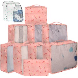 12 Large/Medium/Small Packing Cubes – Luggage Organiser in Various Sizes – Mesh Travel Packing Cube Set in Assorted Colours (12 Cherry Mixed Sizes)