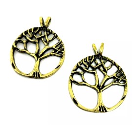 2 PC SET TREE OF LIFE PENDANT GOLD TONE 1"  (5513)