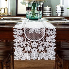 auons White Lace Table Runner Dresser Scarf Crochet Oval Floral Table Doilies Elegant Table Placemats for Home Banquet Wedding Festival Party Decor, 12 x 18 Inch