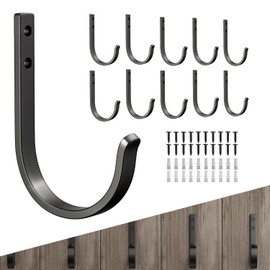 10-Pack Wall Hook for Hanging, 10KG (Max), Stainless Coat Hooks for Towel, Hat, Backpack, Key, Clothes, Wall Mounted Hanger for Closet, Black