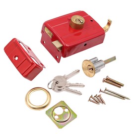 ZONADAH Traditional Nightlatch with Chain Door Heavy Duty Dead Bolt Lock Red Security Lock with Keys Exterior Door Lock Security Anti-Theft Lock Multiple Insurance Lock