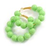 Medium Size Lime Green Acrylic Bead Hoop Earrings in Gold