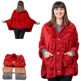 EzrAllora Boho Chic Wearable Blanket -No Sleeves- Lightweight Wrap Shawl - Lap Blanket - Gifts for Grandma - Christmas Gifts (Jacquard - Burgundy)