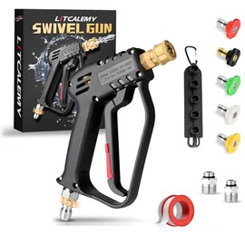 Pressure Washer Short Gun with Swivel - 3/8" Male Plug and 1/4” Quick Connector Coupler - Power Washer Gun, High Pressure Water Handle, Car Wash Foam Gun Compatible with Foam Cannon (With Nozzles Set)