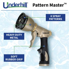 Underhill Pattern Master Gold Series Garden Water Hose Nozzle Sprayer Head, 3/4-Inch Thread Inlet, Jet Attachment 8 Spray Patterns, NG200-8S