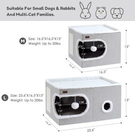 Garnpet Cat Bed for Indoor Cats Cube House, Covered Cat Cave Beds & Furniture with Scratch Pad and Hideaway Tent, Cute Modern Cat Condo for Multi Small Pet Large Kitten Kitty, Navy