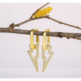 JIANGYUE Hoop Earrings 18 Carat Gold-Plated Hoop Earrings with Pendant Women's Earrings CZ Hanging Hoop Earrings for Women Girls, Copper