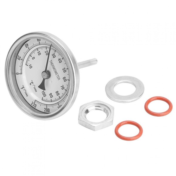 Bi-Metal Thermometer, Weldless Bi-Metal Thermometer Kit for Homebrew Beer and Wine Thermometer 1/2"MNPT 0~220F