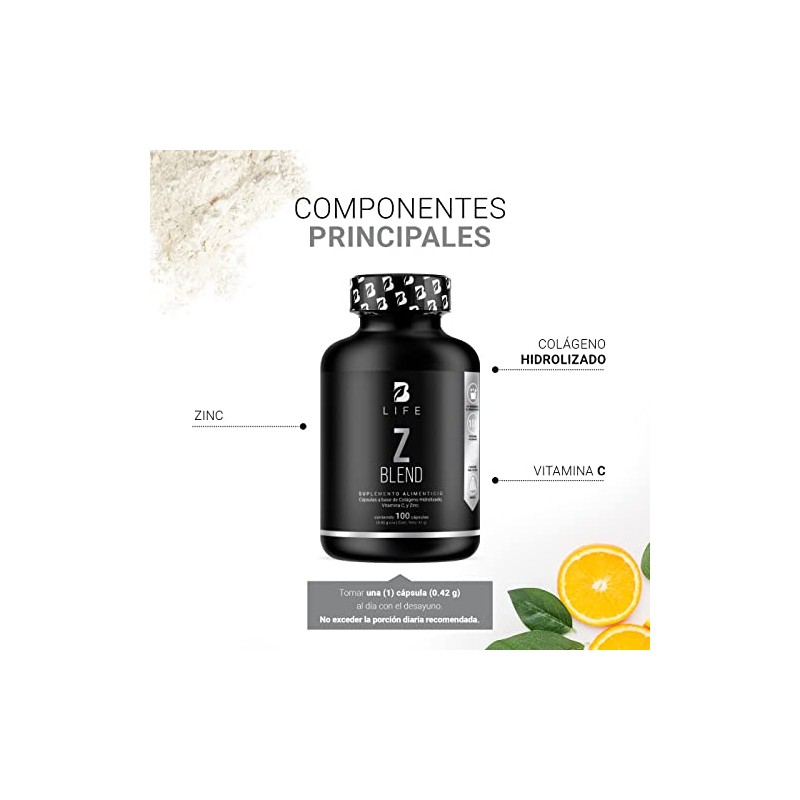 B Life Zinc de 100 Cápsulas con Colágeno y Vitamina