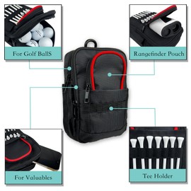 Taktische Golf-Wertsachen-Tasche mit Karabiner, wasserabweisend, Golftasche, Tasche für Gürtel, Wagen oder Rucksack, kompakte Golf-Zubehörtasche für Bälle, Tees, Handschuhe und EDC-Ausrüstung, Schwarz