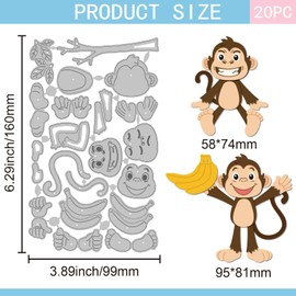 GLOBLELAND Funny Monkey Cutting Dies for DIY Scrapbooking Metal Twig Leaves Cut Dies Fruits Bananas Die Cuts for Card Making Embossing Photo Album Craft Decor