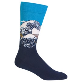 Hot Sox Men's Famous Artist Series Novelty Crew Socks, Wave (Blue/Navy), Shoe Size: 6-12,sock size: 10-13