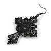 Statement Large Victorian Style Hematite Crystal Cross Drop Earrings/Black Tone/