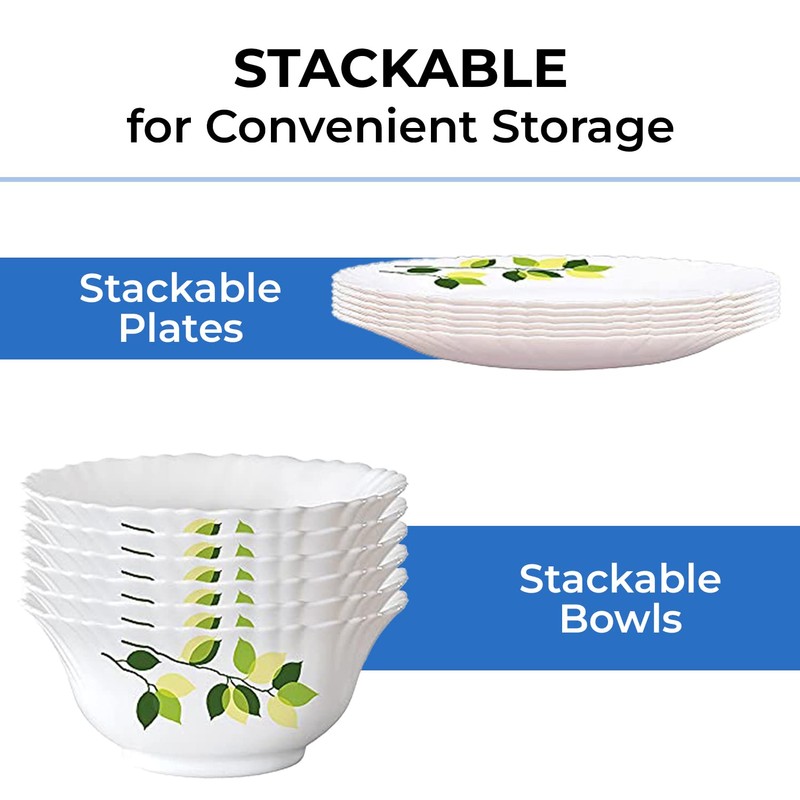 Borosil Gourmet Dinnerware Set For 6, 19 Pieces, White Dinner
