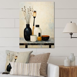 DesignQ Contemporary Cleanse with Toiletries Toiletries Metal Wall Art, Beige Metal Wall Decor, Glam Metal Art Decor For Office Room - 24x32 Inch