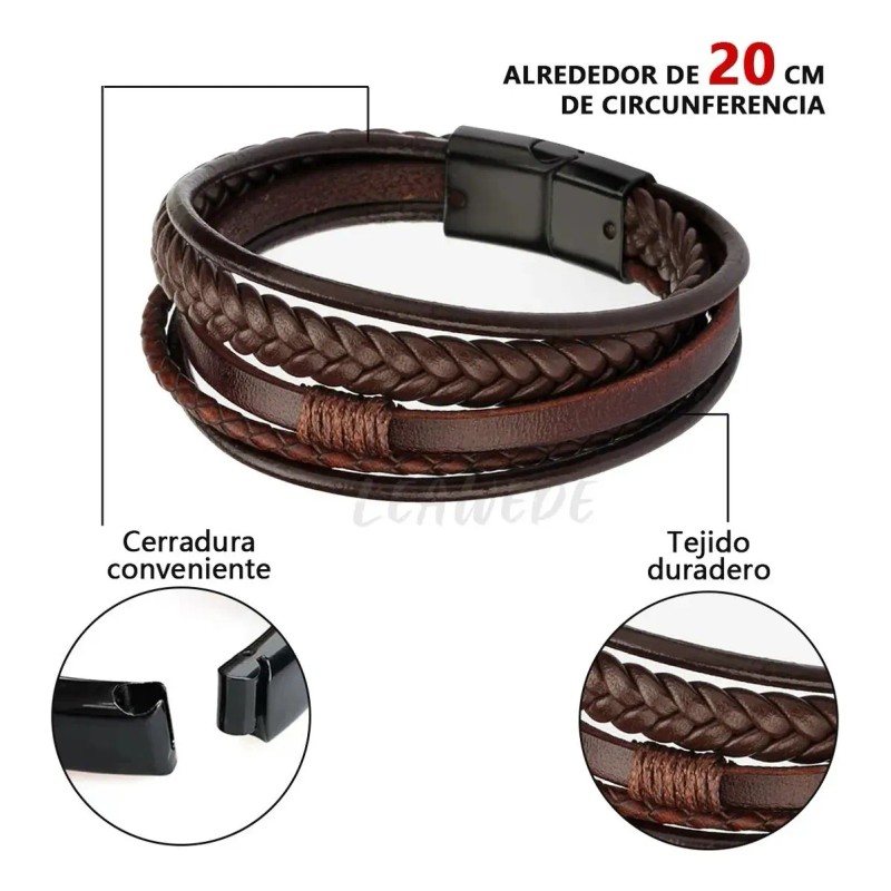 Leawede pulseras hombres De Cuero Con Hebilla Trenzada,Regalos Para Hombre