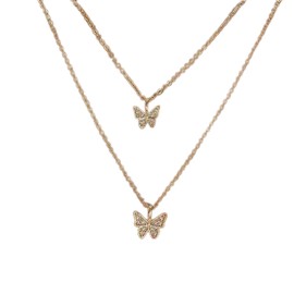 TseenYi Butterfly Choker Necklace Layering Butterfly Pendant Necklace Mini Butterfly Short Choker Double Layer Gold CZ Butterfly Pendant Necklace Chain Jewellery for Women Girls