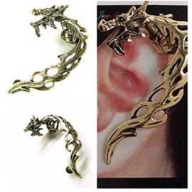 Aneneiceera Vintage Dragon Ear Cuff Earrings Gold Exaggerated Dragon Cuff Wrap Earrings Punk Cuff Climber Crawler Earrings Gothic Clip on Earrings Jewelry for Women and Girls (Gold Dragon)