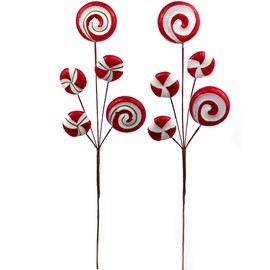 Assorted Peppermint Candy Cane Lollipop Sprays | 15-Inch | Holiday Xmas Picks | Decorative Sprays for Trees, Wreaths, & Garlands | Christmas Collection | Home & Office Decor (Set of 6)