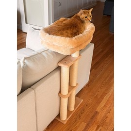 Cushion Protector Cat Bed, Prevents Damage From Indents, Claws, Fur, Cost-Savings Dual Sisal Scratching Posts, Cat Tree/Tower Perch Height Adjusts 24" to 40", Easy Assembly, Very Sturdy, Plush Bed