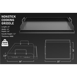 25" x 16" Nano-Ceramic Griddle for Gas Grill – Nonstick Flat Top Grill Plate with Detachable Handles & Grease Groove – Universal Outdoor BBQ Griddle for Weber, Char-Broil, Camping & Tailgating