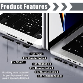 TNJPSEK 30 Pack Silicone Anti-Dust Port Plugs Kit, Trackpad & Webcam Protector Cover, Non-Slip Replacement Bottom Feet Compatible with M4 M3 M2 M1 Pro/Max 2021-2024 14.2" 16.2"