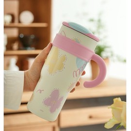 Cute Cat Insulated Straw Cup Stylish Large-Capacity Water Bottle for Hot and Cold Drinks Stainless Steel Bottled Tumbler Portable:_flower_700ml