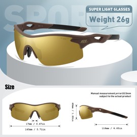 100 CLASSIC Sports Sunglasses Polarized Lens FHD UV400 Protection Durable and Flexible Ultimate Comfort for Men and Women, Brown, Large