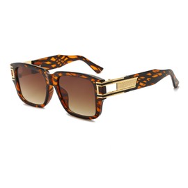 Long Keeper Retro Square Sunglasses for Men Women Classic Sunglasses Square Vintage Glasses Golden Frame with UV400 Protection 54 mm, B - Leopard Frame/Gradient Brown Lenses