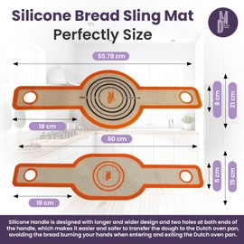 Heavy Duty Silicone Bread Sling Round - Perfect for Dutch Oven Baking | Uniform Cooking up to 500 degrees | Professional, Durable | BPA Free & Non-Stick Bread Mat (Single Pack + Spatula)
