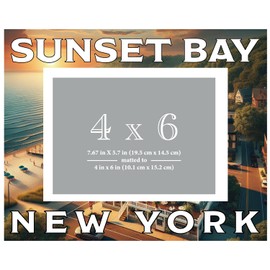 R and R Imports Sunset Bay New York Souvenir Wooden Photo Frame Matted 4 x 6 Inch - Full Color Destination Design Keepsake 2-Pack