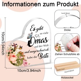 XIANNVXI Gifts for Grandma, Birthday Gift, Grandma Gift, Wooden Signs Home Decoration Ornaments Made of Acrylic, Best Grandma Gifts from Granddaughter Grandchildren, Birthday Decoration