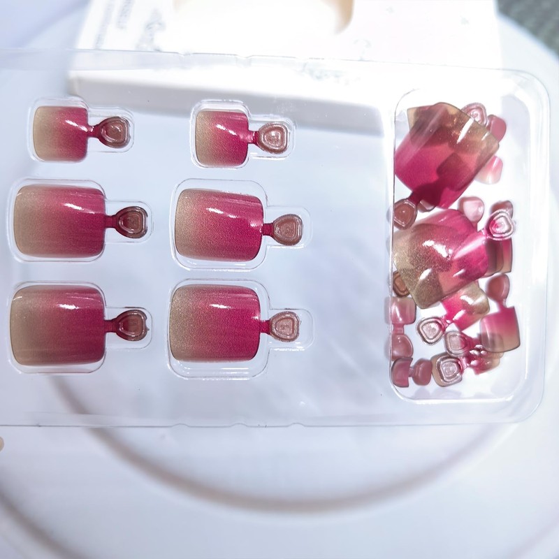 Tyuimhx Red Gradient Press on Toenails Square Fake Toe Nails