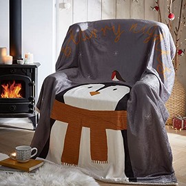 Portfolio Starry Nights Grey Throw Blanket Sherpa Reverse Christmas Winter 130x170cm