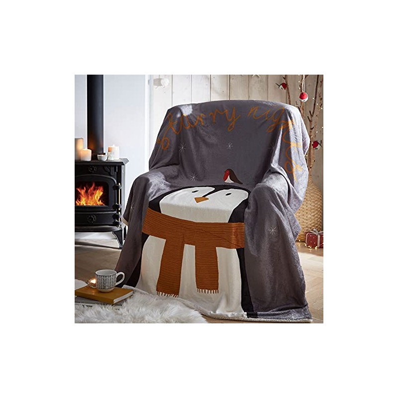 Portfolio Starry Nights Grey Throw Blanket Sherpa Reverse Christmas Winter