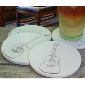 Drink Coasters - Guitar - Absorbent - set Handmade by McCarter Coasters for Media & Music Room - Tabletop Protection - House Warming - Hot or Cold Beverages 4.38" Off-White (4pc)