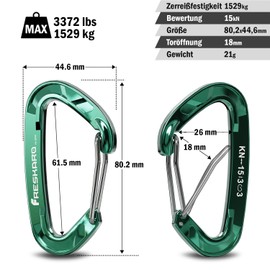 FresKaro Carabiner Hook Carabiner Hook 15 kN, Robust, Small, Sturdy, Key Ring, Accessories, Spring Catch for Camping, Hammock, Swing, Dog Lead, Keys, Not for Climbing, Pack of 4, Green