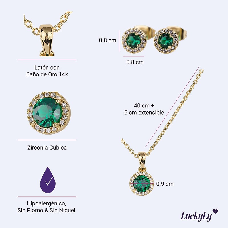 LuckyLy Set de Joyería para Mujer Oro 14k con Zirconia