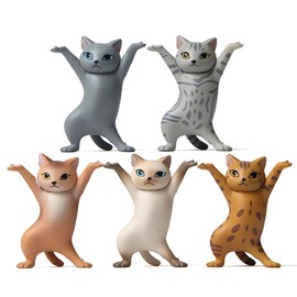 PBAHAUP Cat Pen Holder Dancing 5 Pieces Dancing Cat Pen Holder, Funny Cat Holder Figures, Cat Pen Holder for Office, Cat Headphone Stand, for Office, Home Decoration, Multicoloured