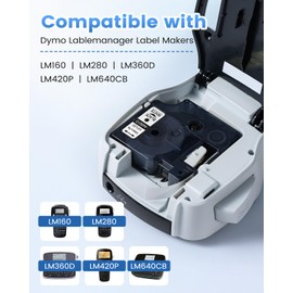 Upwinning 45013 s0720530 Etikettenband 12mm x 7m Kompatibel mit Dymo Etikettenband D1 12mm x 7m schwarz auf weiß Kompatibel für dymo LabelManager 160 210D 280 360D 420P 640, 5x