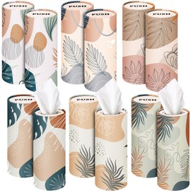 Outus 12 Pcs Car Tissues Cylinder Holder with 3 Ply Facial Tissue Bulk Boho Round Car Tissue Holder Travel Tissues Boxes for Car Cup Wedding Birthday Party Car Tissues Box Container
