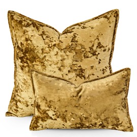 Yonous Premium Series, Crushed Velvet Cushion Covers, Luxury Thick Throw Pillow for Home Decor, Gold, 18 x 18 Inch / 45 x 45 cm