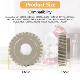 W11086780 WP9706529 Replacement Worm Gear Parts for KitchenAid Stand Mixer, 9706529 with 9703680 Circlip 5 & 6 QT