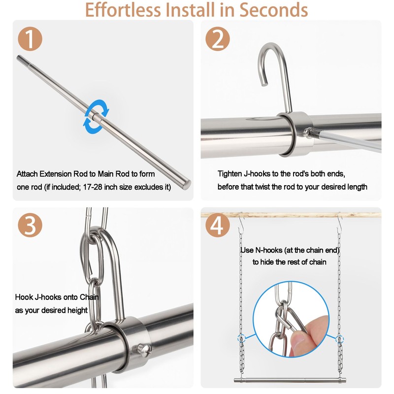 LOMILD Closet Hanging Rod, Adjustable Width and Height Closet Extender