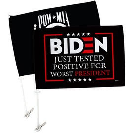 Trump Flag Tested for Worst President Car Flag Pack with POW MIA Veterans Military Armed Forces Memorial Vehicle Auto Window Decor Carros Outdoor Pole Accessories Gifts for Him, Made in USA