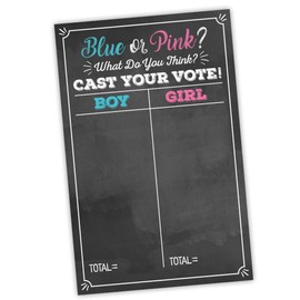 Póster de juego de fiesta de revelación de género para niño o niña, 11 x 17 pulgadas, negro, rosa y azul, suministros para fiesta, actividad, decoraciones (casting your vote)