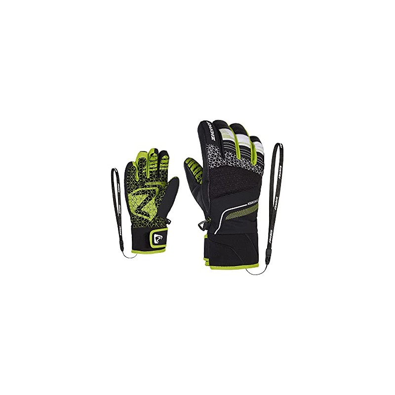 Ziener LONZALO Children's Ski Gloves, Winter Sports, Waterproof, Primaloft, Black.Lime,